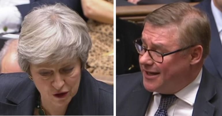 Theresa May and Mark Francois during Brexit debate
