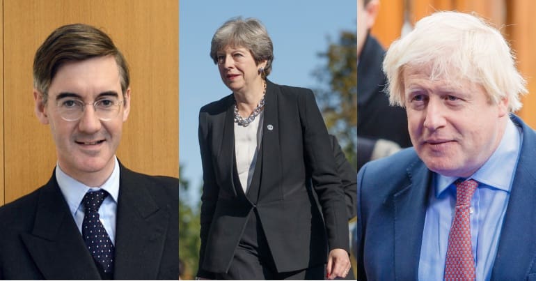 Jacob Rees-Mogg, Theresa May and Boris Johnson