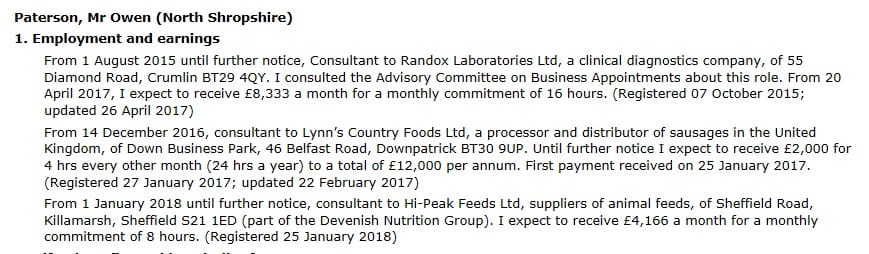 Owen Paterson register of interests