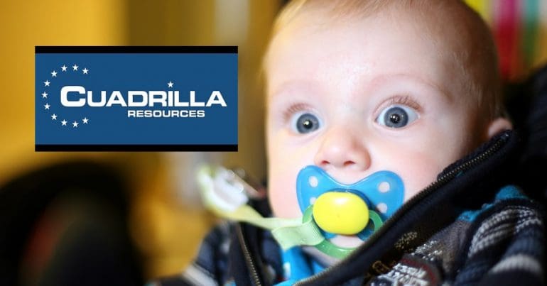 The Cuadrilla logo and a shocked baby