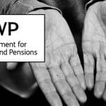 The DWP logo and hands begging