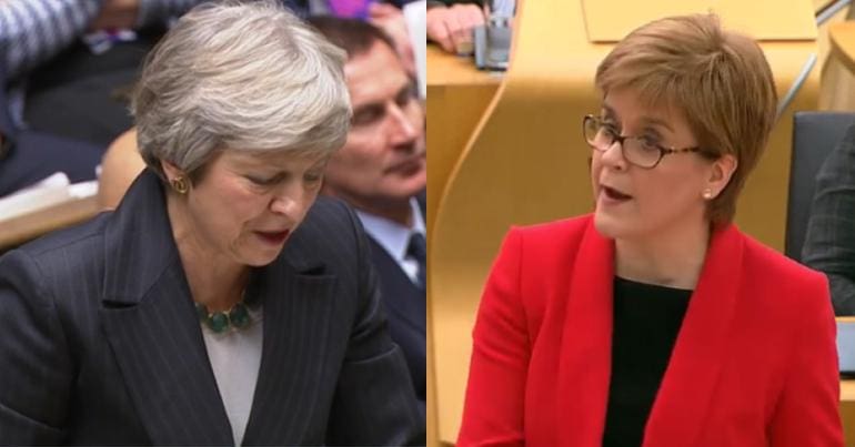 Theresa May in the House of Commons and Nicola Sturgeon in Holyrood