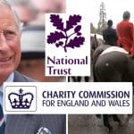 Photos of Prince Charles and Blencathra Foxhounds with logos for National Trust and the Charity Commission