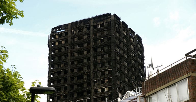 An image of Grenfell Tower, after the blaze.