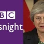 Newsnight logo and Theresa May