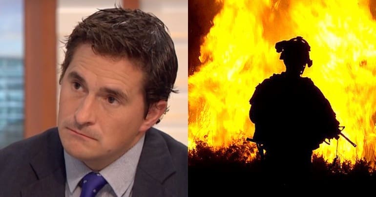 MP Johnny Mercer next to a US solider next to an explosion