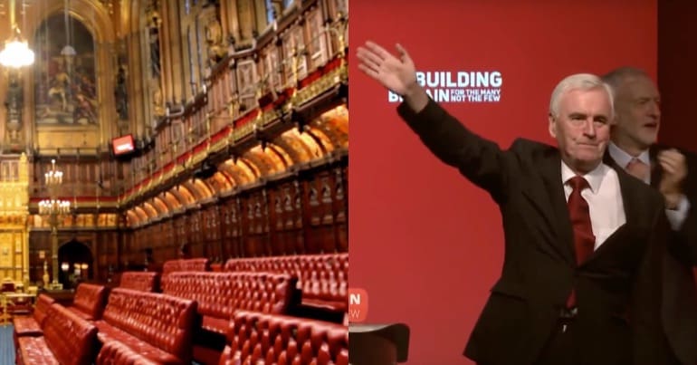 John McDonnell photographed adjacent to the House of Lords Chamber