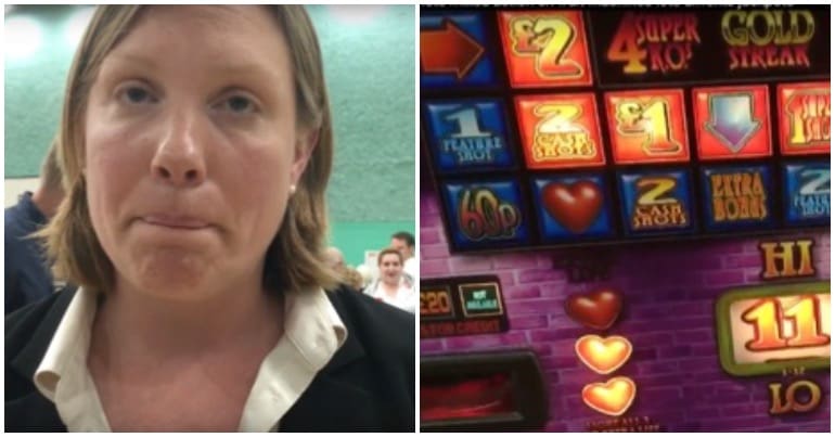 Conservative MP Tracey Crouch pictured next to a fruit machine
