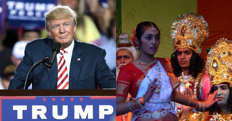 Donald Trump pictured next to some Diwali celebrators