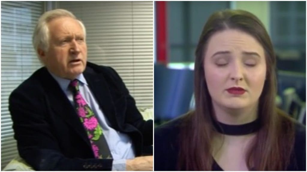 Question Times David Dimbleby pictured next to Kate Andrew of the IEA
