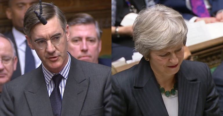 Jacob Rees-Mogg alongside Theresa May in parliament