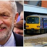 Jeremy Corbyn pictured next to an old UK train