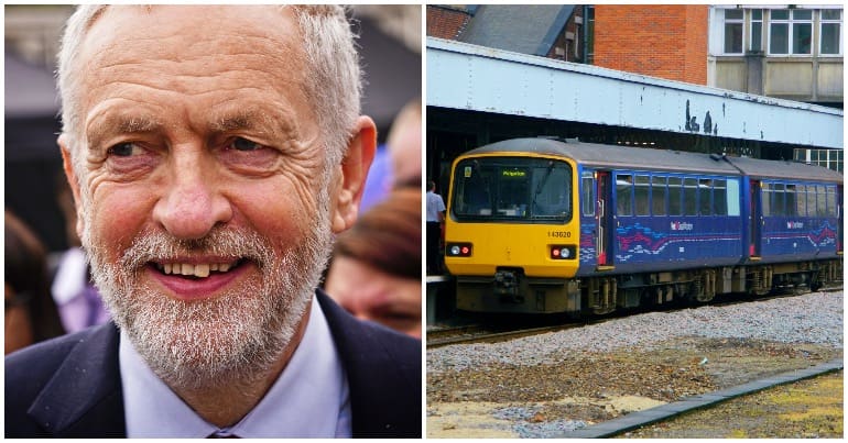 Jeremy Corbyn pictured next to an old UK train