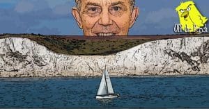 Tony Blair looking over the White Cliffs of Dover