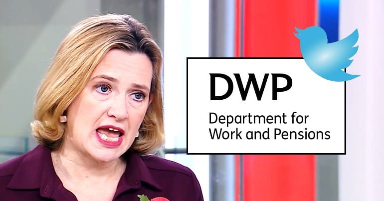 Amber Rudd left the DWP logo and a Twitter