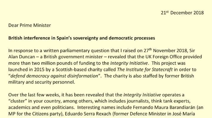 Chris Williamson MP letter to Spainish PM re Moncloa Campaign Page 1