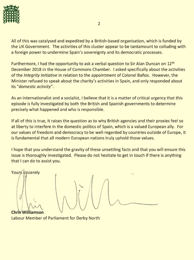 Chris Williamson MP letter to Spainish PM re Moncloa Campaign Page 2