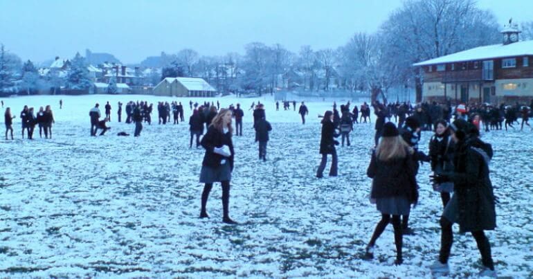 School children in snow