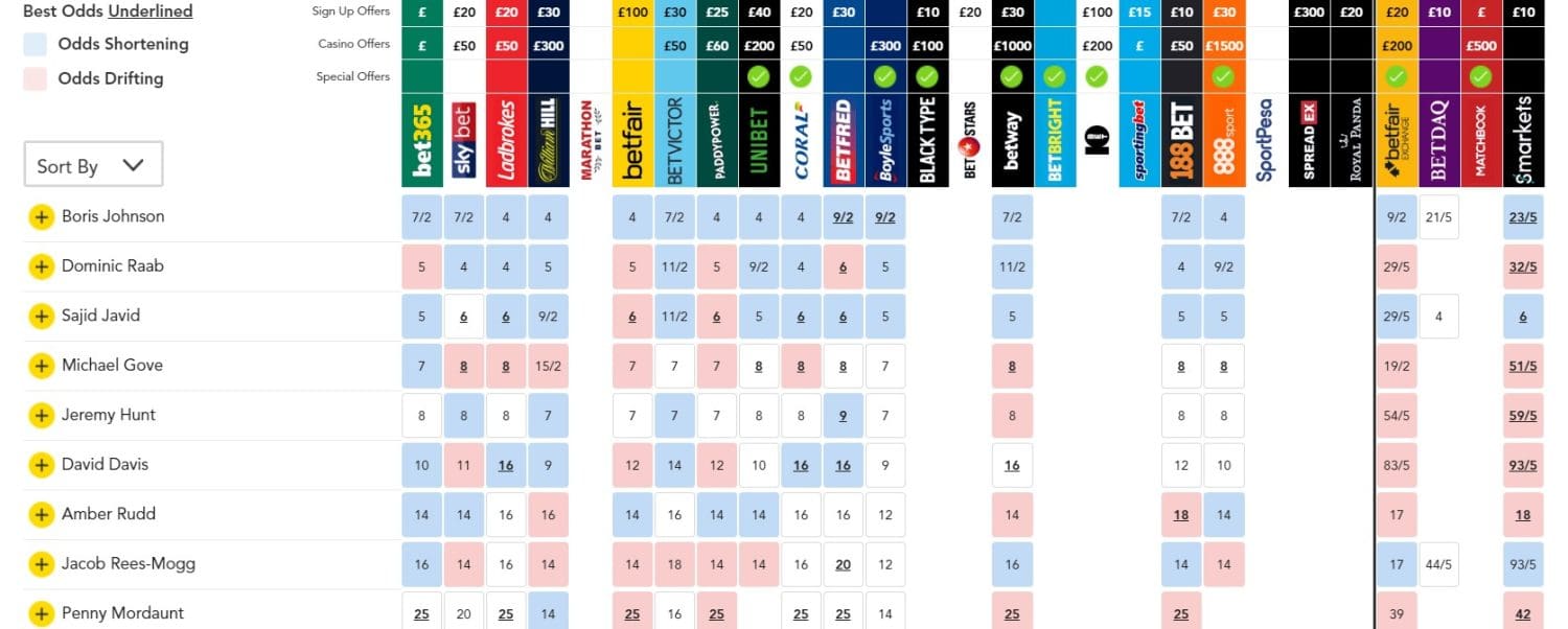 Conservative leader betting odds