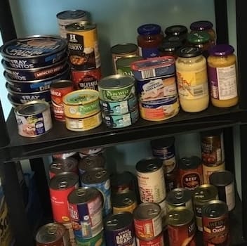 Shelves of food at a foodbank