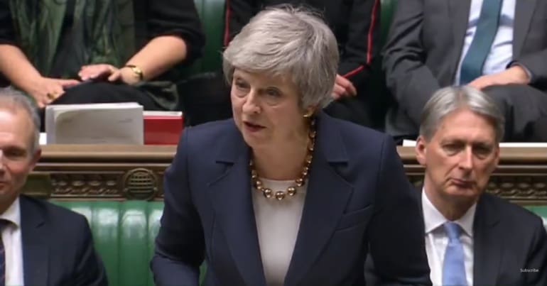 Theresa May speaking on her Brexit deal in Parliament