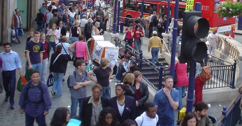 People on a busy street in London.