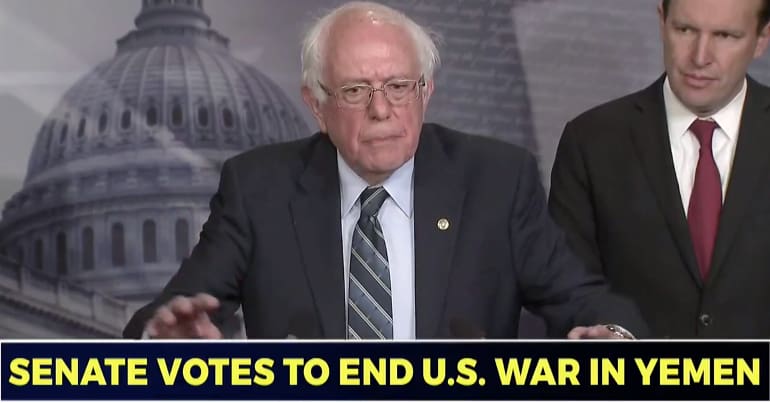 Senator Bernie Sanders denouncing war in Yemen.
