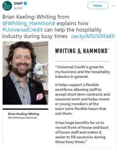 Tweet from DWP with photo of Brian Keeling-Whiting