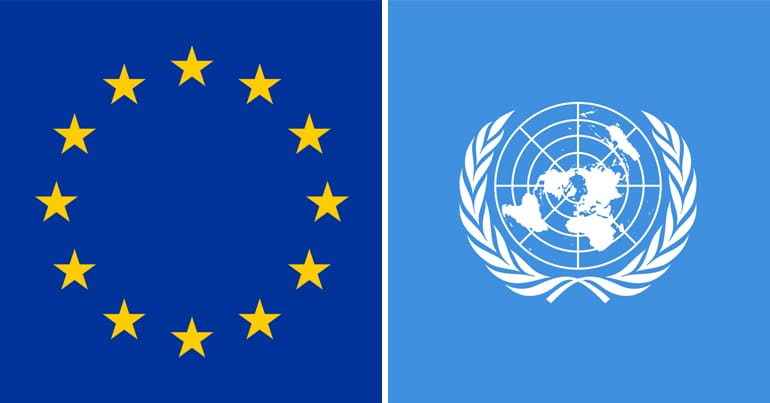Flags of the EU and UN