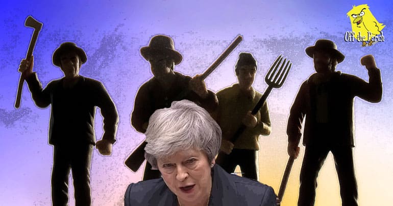 Theresa May and an angry pitchfork mob
