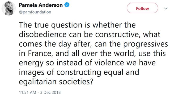 Tweet by Pamela Anderson