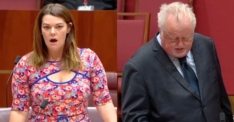 Green Senator Sarah Hanson-Young next to Liberal Senator O'Sullivan