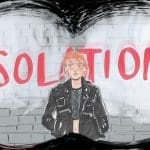 Animation of a woman with the word "isolation' behind her