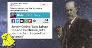 A tweet from Labour Press Team describing a Mail online story about the party losing 100,000 members as 'completely made up'