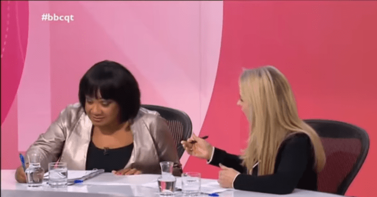 Diane Abbott, left, and journalist Isabel Oakeshott, right, on BBC Question Time