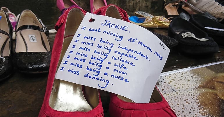 A pair of shoes from a Millions Missing demo in London