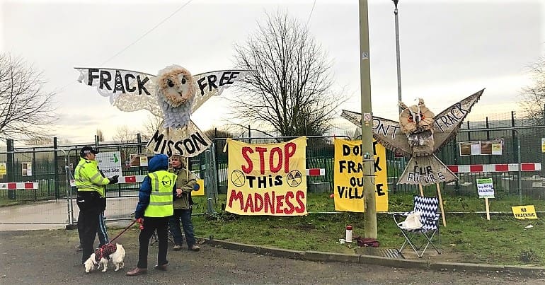 A protest at the Springs Road fracking site