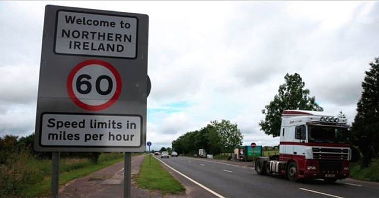 Road sign indicating travelling to Northern Ireland