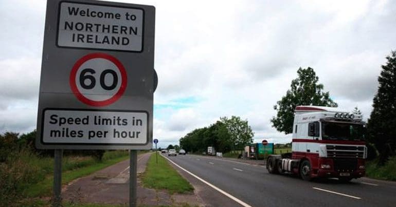 Road sign indicating travelling to Northern Ireland
