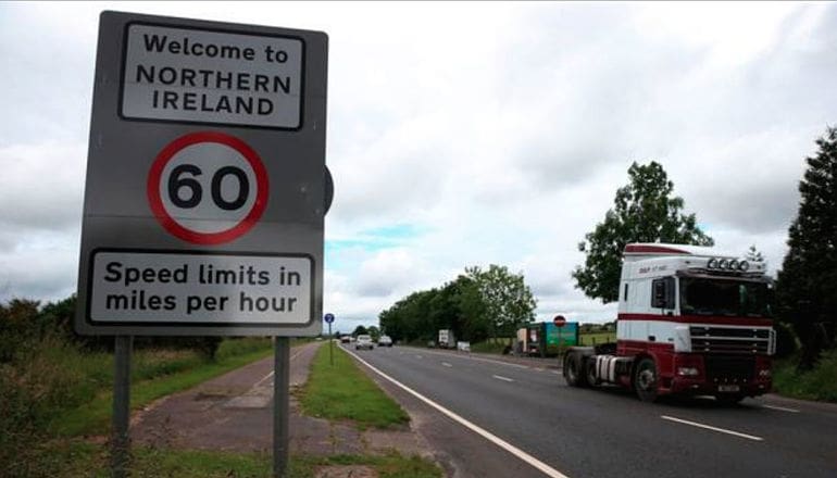 Road sign indicating travelling to Northern Ireland