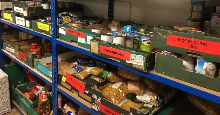 Boxes of food at a foodbank