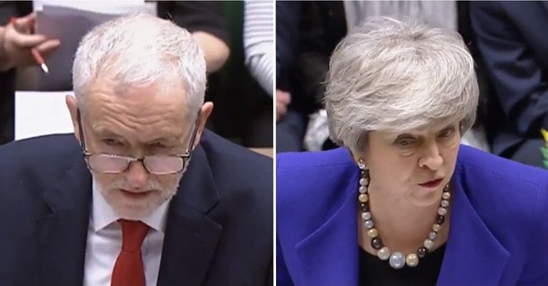 Jeremy Corbyn and Theresa May at PMQs