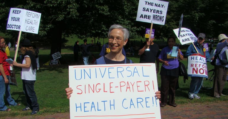 Protester supporting healthcare reform in the US.