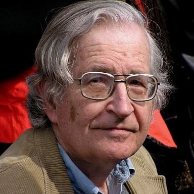 Noam Chomsky, left; John Pilger, right