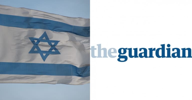 Israeli flag and The Guardian logo