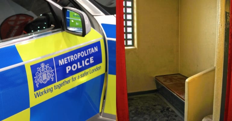 Met police logo on car and a police cell