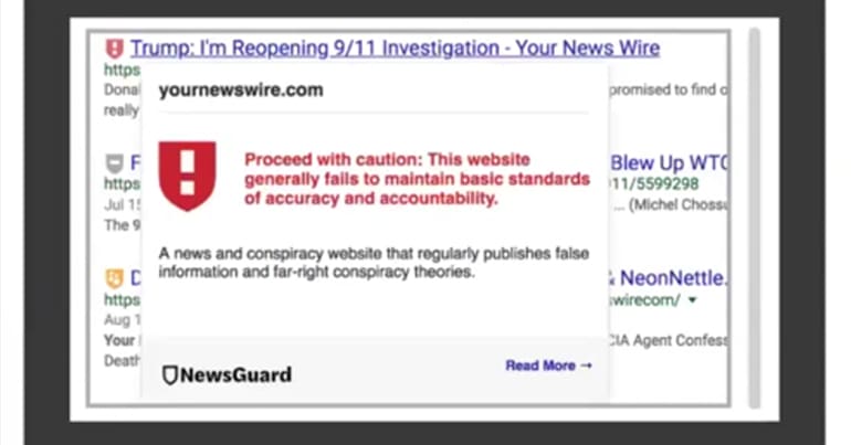NewsGuard example screen