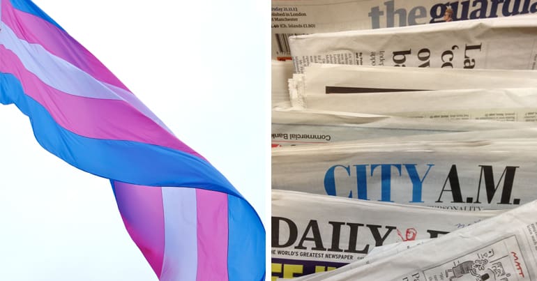 Trans flag and generic British newspapers