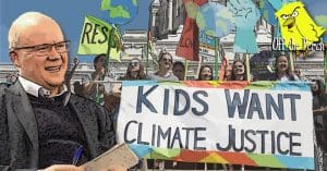Toby Young and kids protesting for 'climate justice'