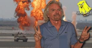 Richard Branson in a war zone